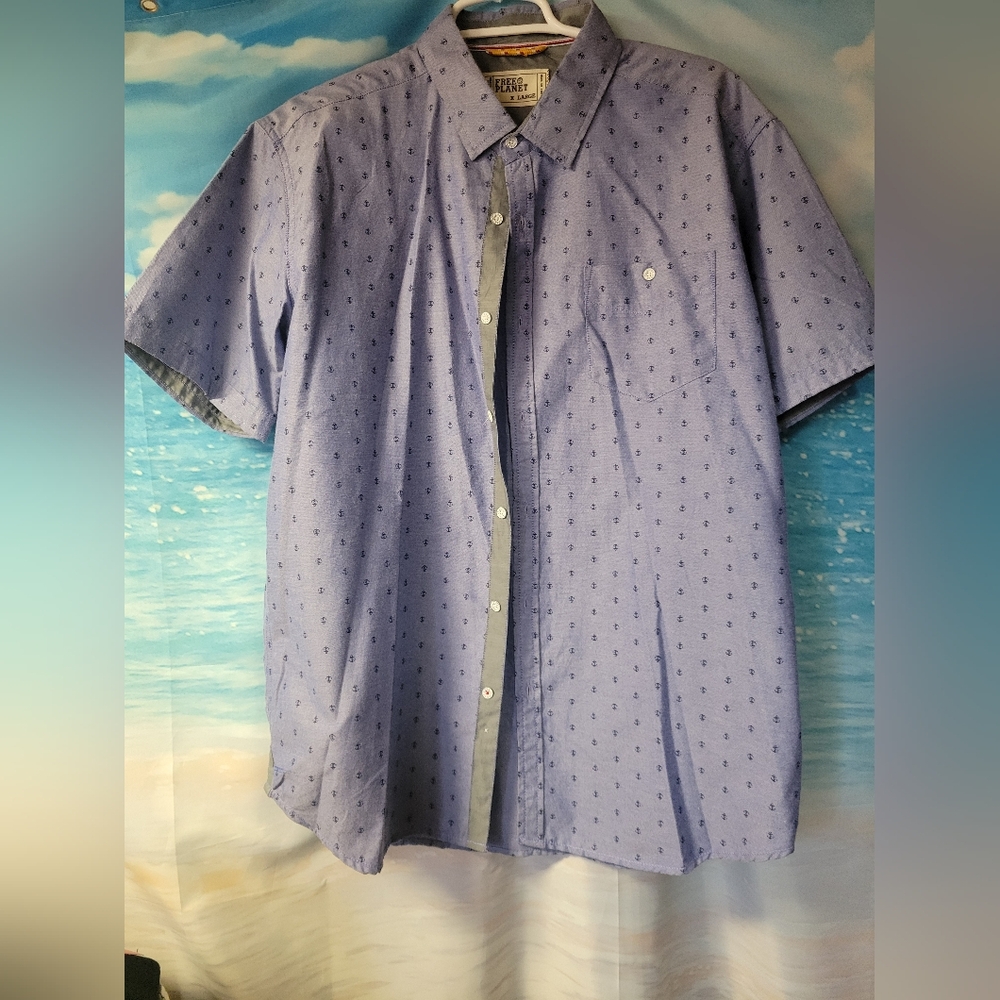 Free Planet Mens Short Sleeve Button Down Shirt‎ Mens Size XL